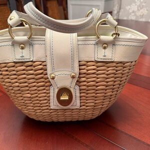 Coach Tan and Cream Woven Tote with Gold Accents